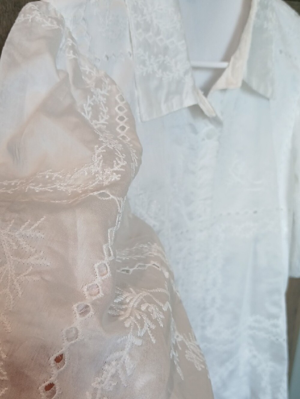 White Eyelet Puff-Sleeve Button-Up Top - Picture 3 of 3
